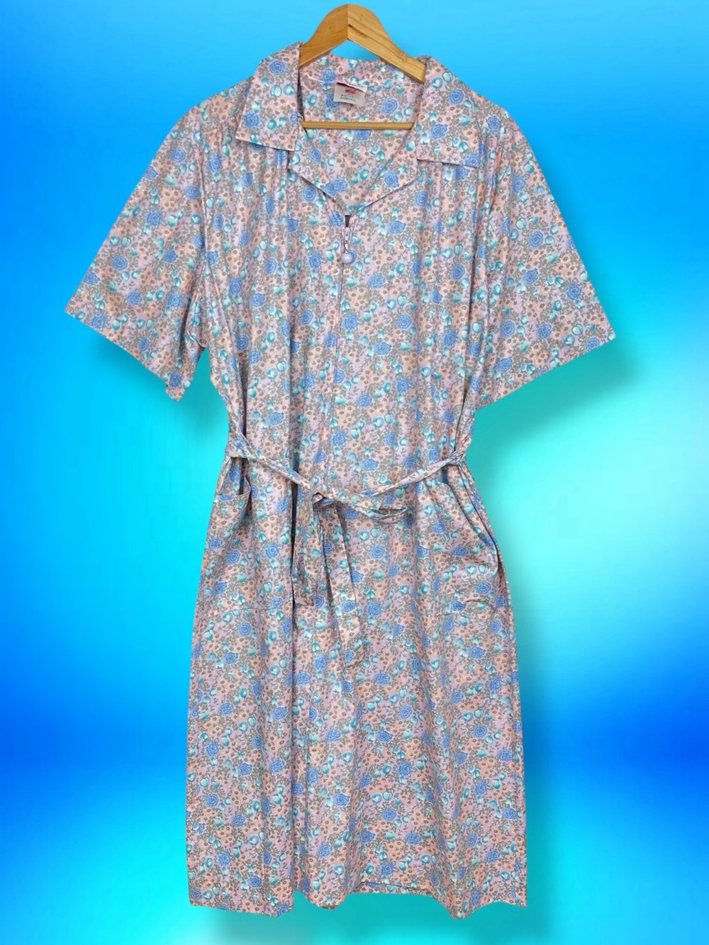 Carolina Maid Vintage 50s Retro Floral Print Belted Midi Zip Up Diner Day Dress